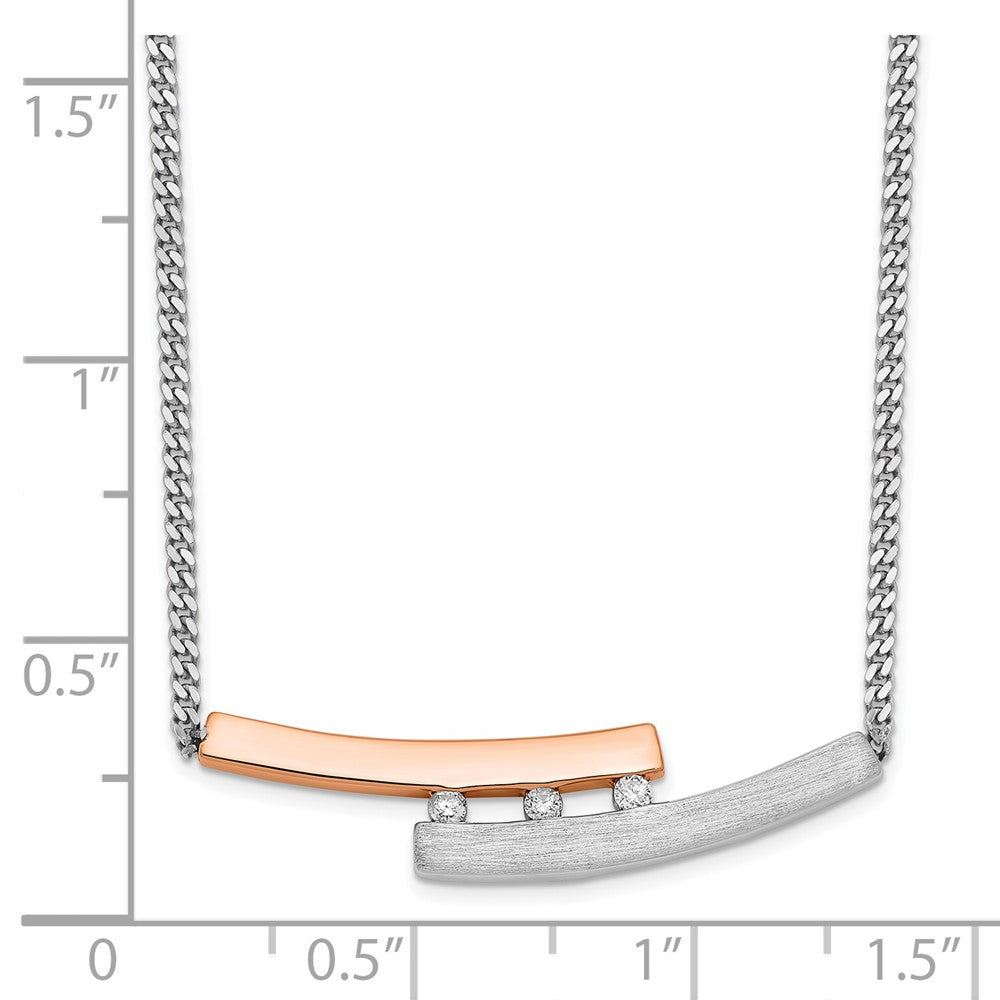 Sterling Silver RH-plt Rose-plated Diamond Bar 16.5in w/1in ext Necklace