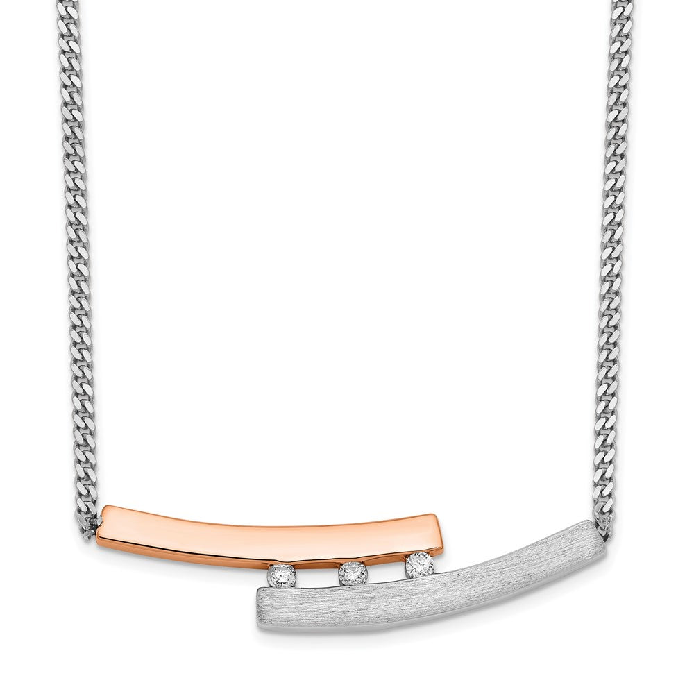 Sterling Silver RH-plt Rose-plated Diamond Bar 16.5in w/1in ext Necklace