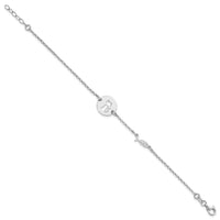 Sterling Silver Rhodium-plated Kitty and Fish w/.5 in Ext Bracelet