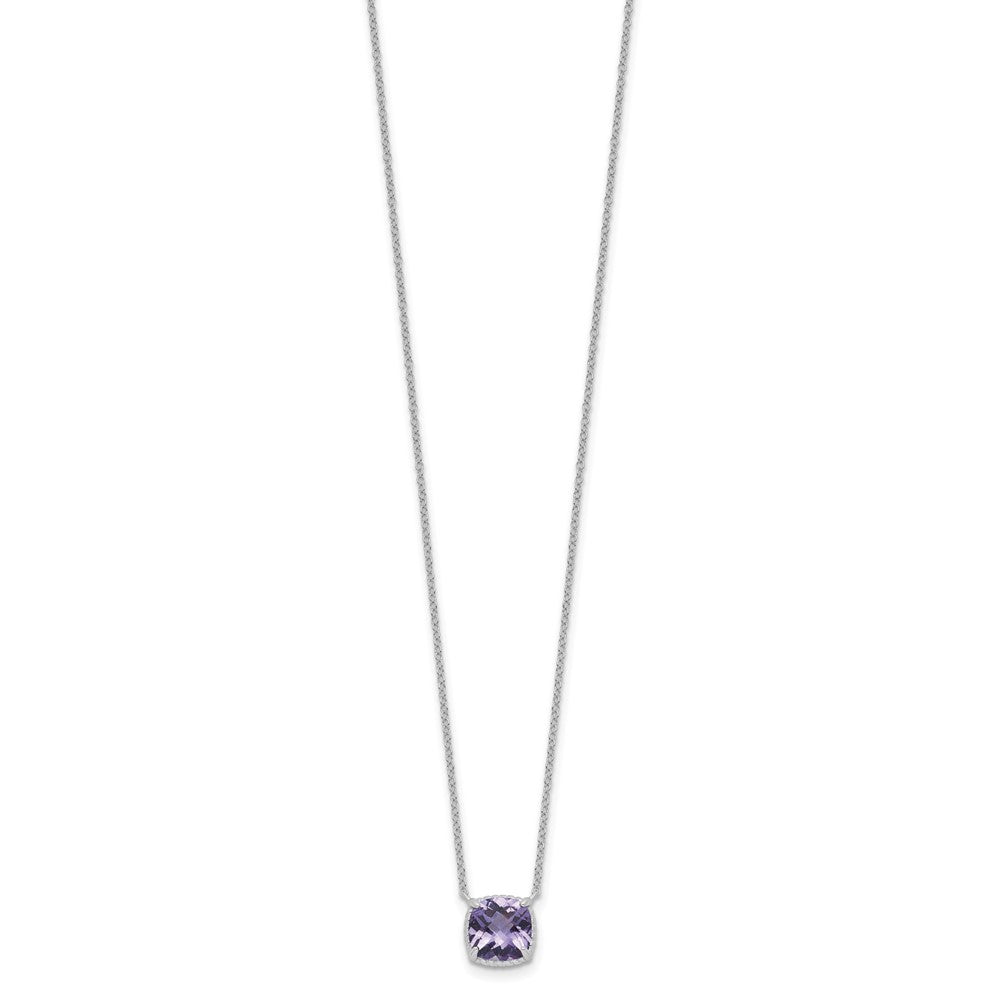 Sterling Silver Rhodium-plated Square Amethyst w/2 in ext. Necklace