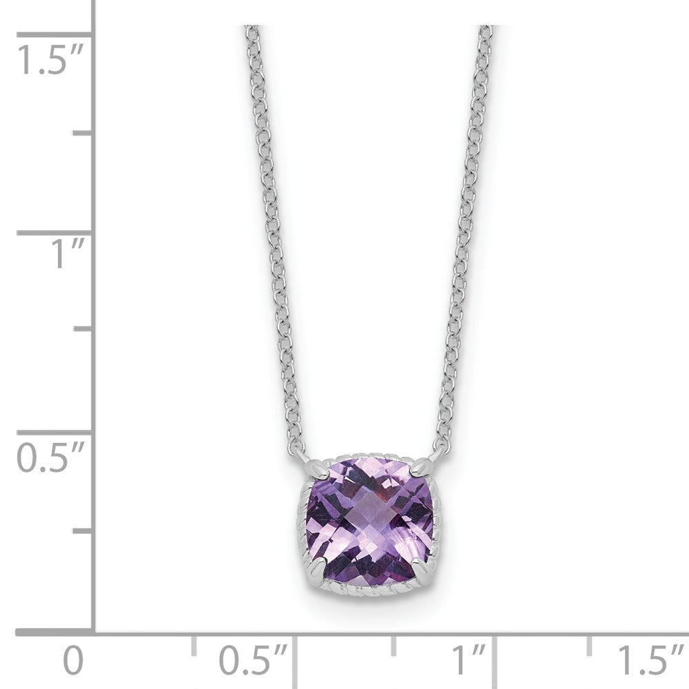 Sterling Silver Rhodium-plated Square Amethyst w/2 in ext. Necklace