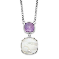 Sterling Silver Rhod-plated 3.68Amethyst/MOP w/2 in ext. Necklace