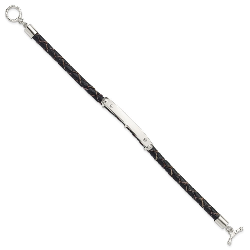 Sterling Silver Genuine Leather ID 8in Toggle Bracelet