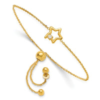 Sterling Silver Gold-plated Open Star with CZ Adjustable Bracelet