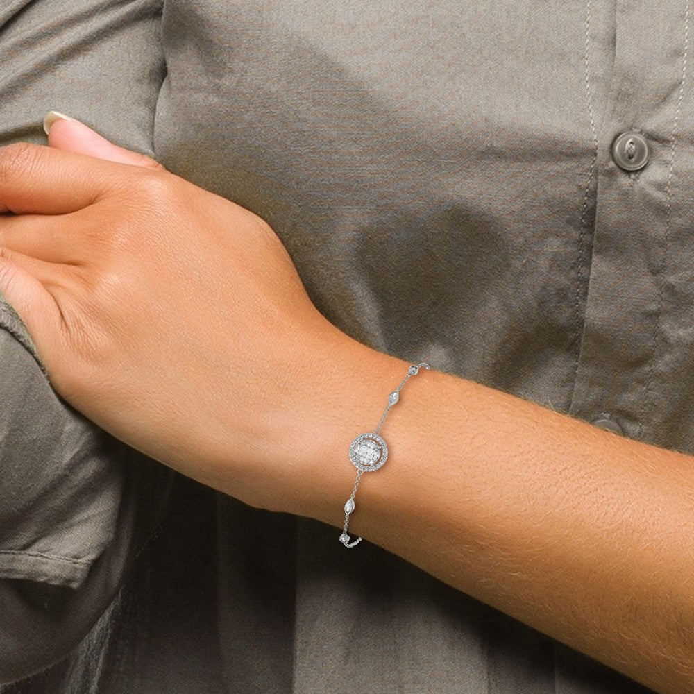 Sterling Silver Rhodium-plated CZ Adjustable Bracelet