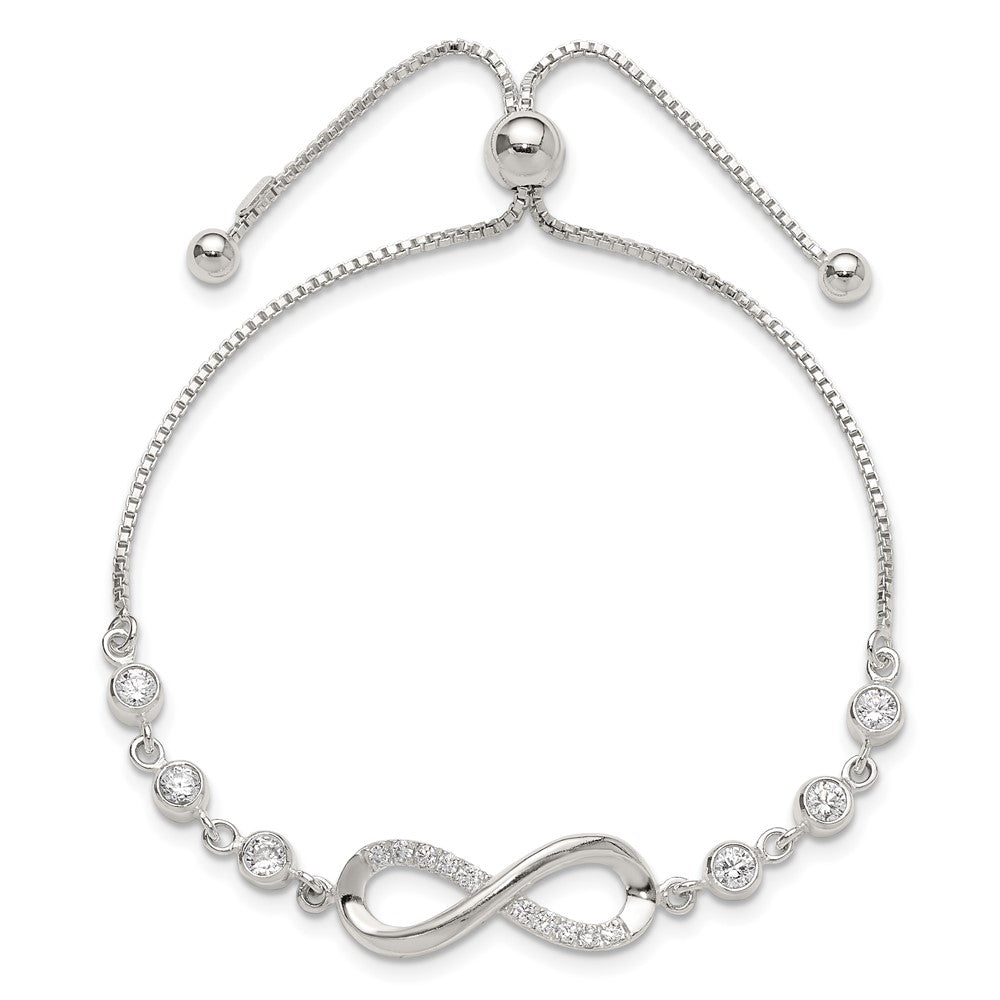 Sterling Silver Polished CZ Infinity Adjustable Bracelet