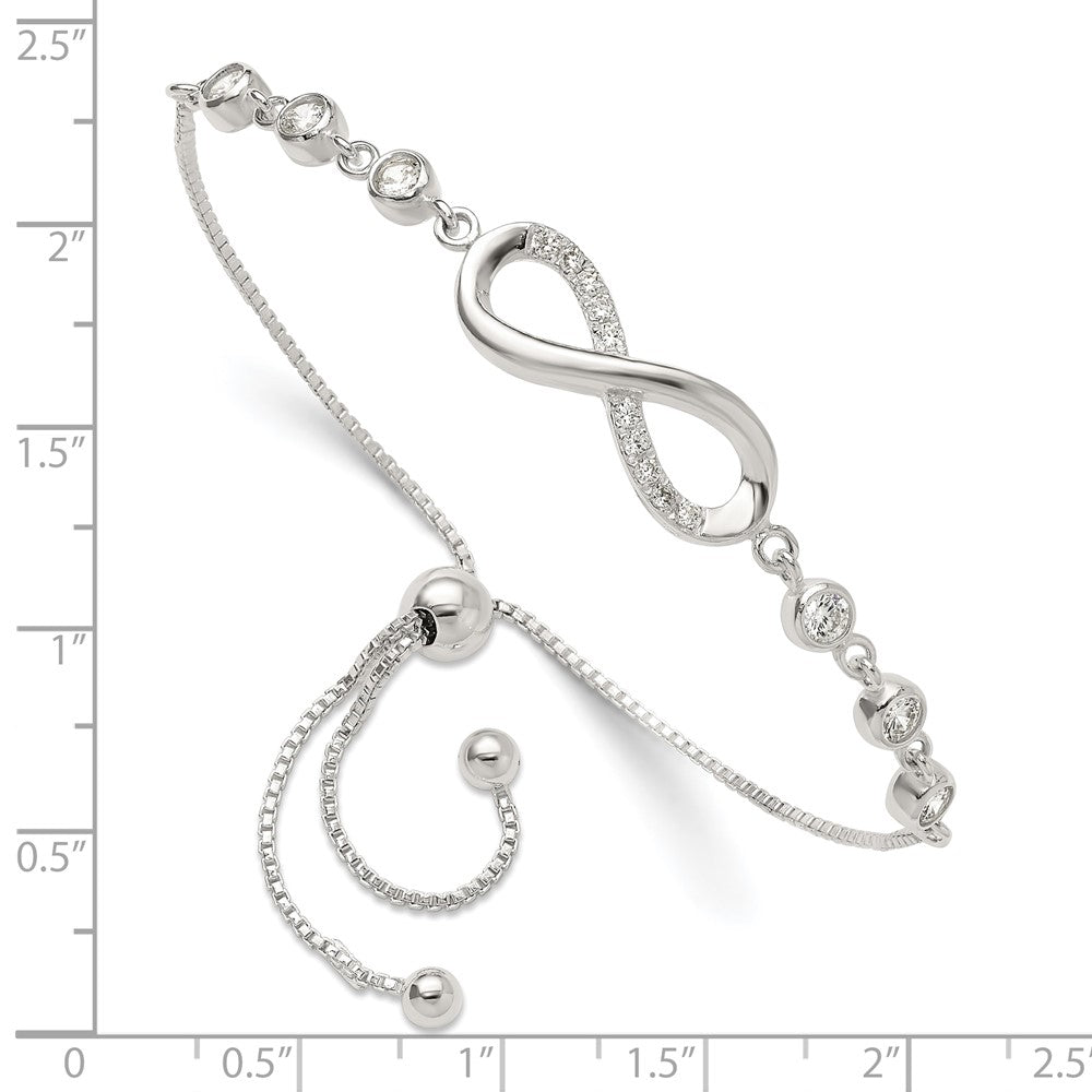 Sterling Silver Polished CZ Infinity Adjustable Bracelet