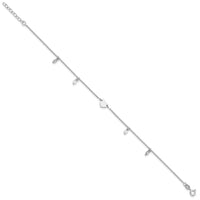 Sterling Silver Rhodium-plated Heart Glass Beads 9in Plus 1in ext Anklet