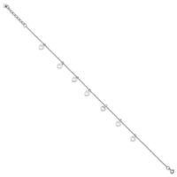 Sterling Silver Rhodium-plated Polished Heart 9.5in Plus 1in ext. Anklet