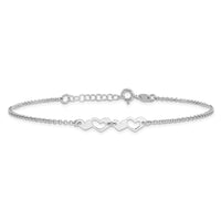 Sterling Silver Rhodium-plated Hearts 9in Plus 1in ext Anklet