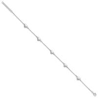Sterling Silver Rhodium-plated Hearts 9in Plus 1in ext Anklet