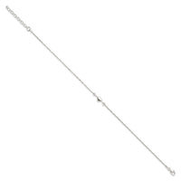 Sterling Silver Polished Heart 9in Plus 1in ext. Anklet