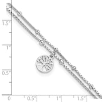 Sterling Silver Rhodium-plated Tree of Life 9in Plus 1in Ext Anklet