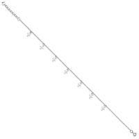 Sterling Silver Rhodium-plated Polished Cross 9.5in Plus 1in ext. Anklet