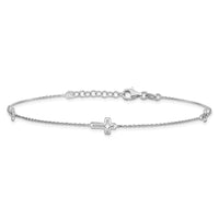 Sterling Silver Rhodium-plated Open Cross 9in Plus 1in Ext. Anklet
