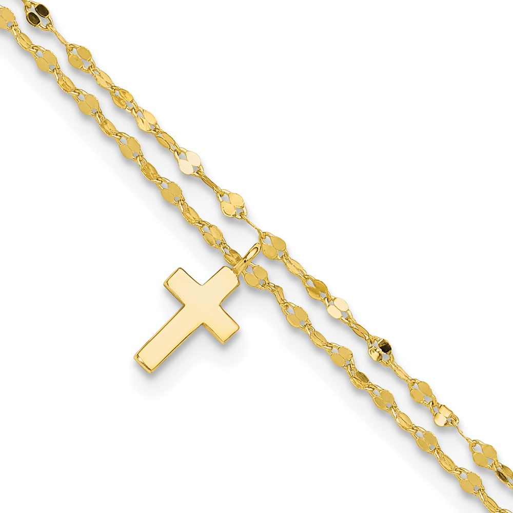 Sterling Silver Gold-plated 2-Strand Cross 8.75in Plus 2in ext Anklet