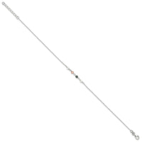 Sterling Silver Polished Syn. Pink, Black, White Pearl 9in Plus 1in ext