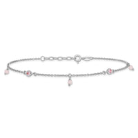 Sterling Silver Rhod-plated Pink CZ/Glass Beads 9in Plus 1in ext Anklet