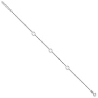 Sterling Silver Rhodium-plated Rings and Beads 9in Plus 1in ext Anklet