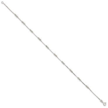 Sterling Silver Polished Beaded Box 10in Anklet