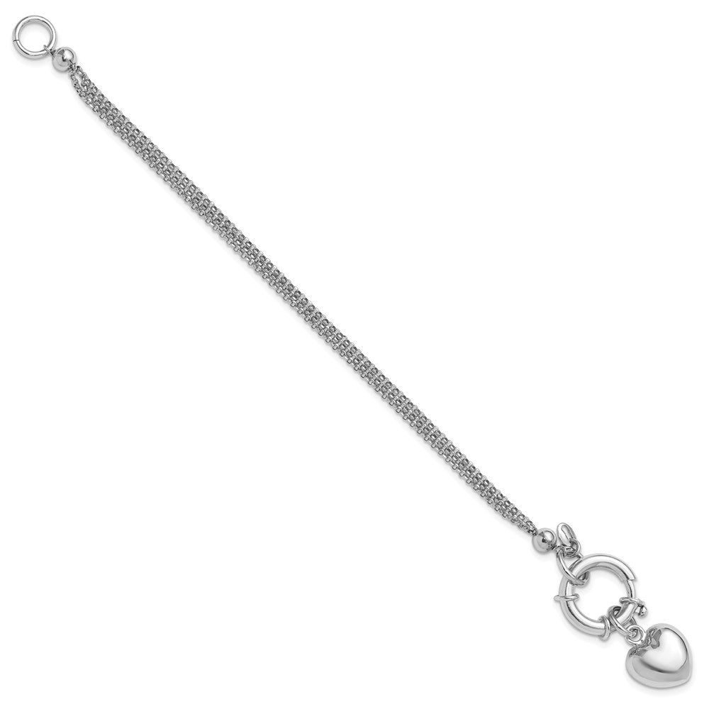 Sterling Silver Rhodium-plated Polished Puff Heart Dangle 6.5 Inch Bracelet