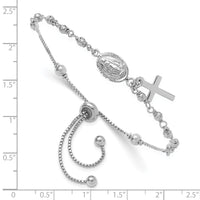 Sterling Silver Rh-plated Cross Dangle Rosary Adjustable Bracelet