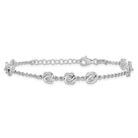 Sterling Silver Rhodium-plated Love Knot 7in w/1in Ext. Bracelet