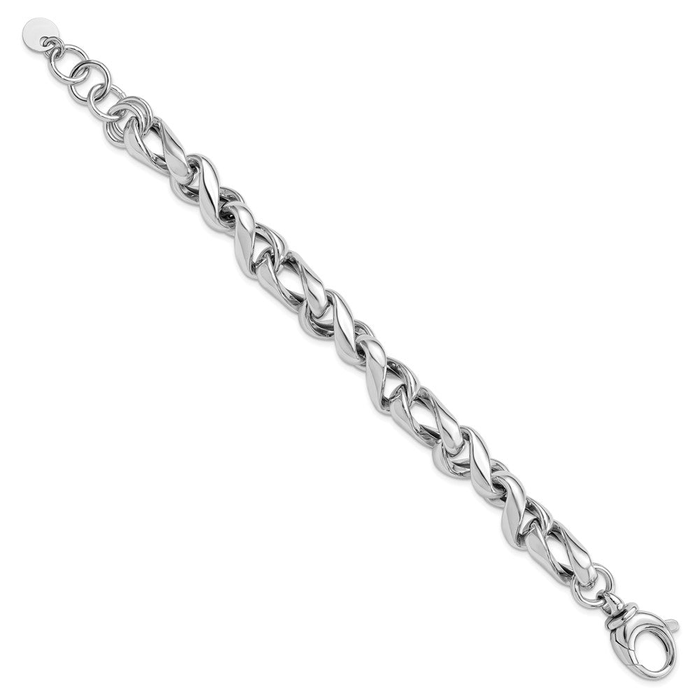 Sterling Silver Rhodium-plated Hollow Link 7.5in w/.5in Ext Bracelet