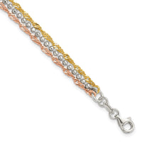 Sterling Silver Gold and Rose Gold-plated 3 Strand 7.5in Bracelet