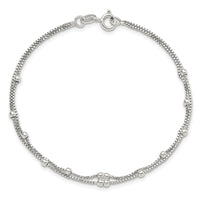 Sterling Silver Rhodium-plated Polished Beaded 2 Strand 7.5in Bracelet