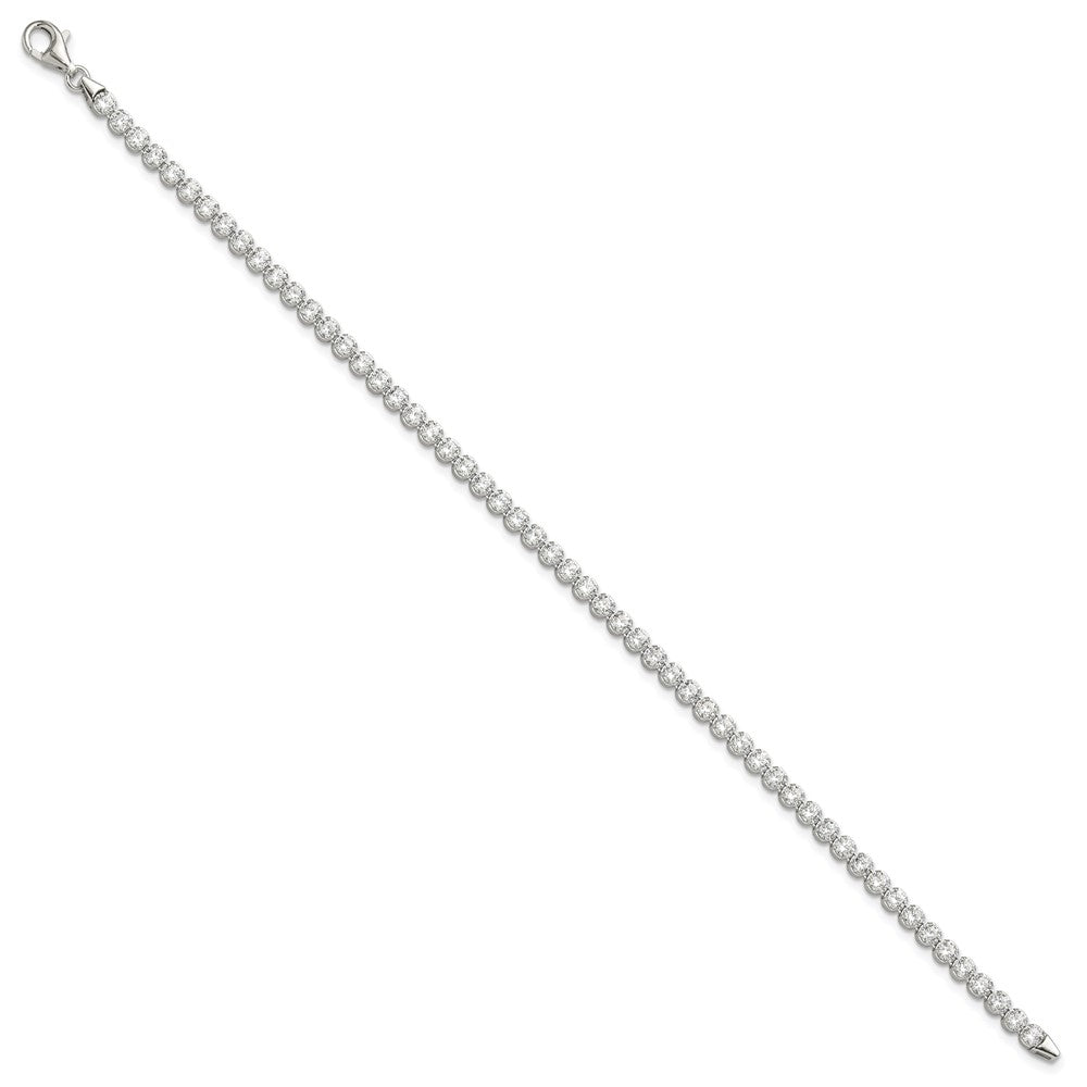 Sterling Silver Rhodium-plated 3 mm Round CZ 7.5in Tennis Bracelet