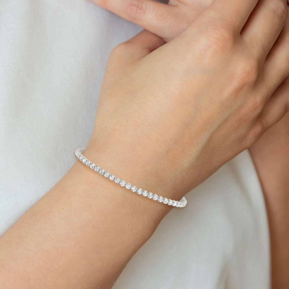 Sterling Silver Rhodium-plated 3 mm Round CZ 7.5in Tennis Bracelet