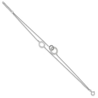 Sterling Silver RH-plated CZ Double Strand Circles w/1.25in Ext Bracelet