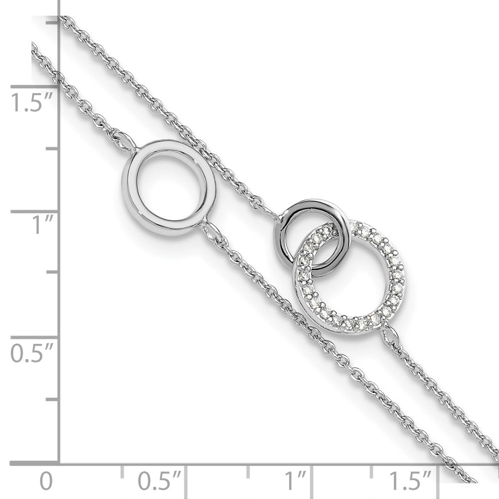 Sterling Silver RH-plated CZ Double Strand Circles w/1.25in Ext Bracelet