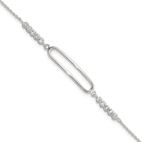 Sterling Silver Rhodium-plated CZ 7in with .75in ext. Bracelet
