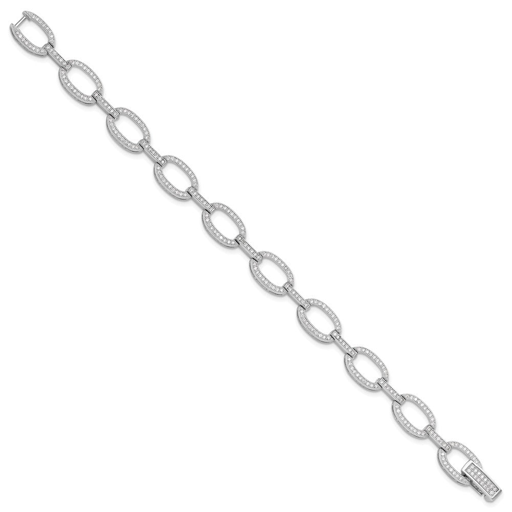 Sterling Silver Rhodium-plated CZ Oval Link Bracelet