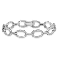 Sterling Silver Rhodium-plated CZ Oval Link Bracelet