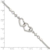 Sterling S Rh-pld Pol Open Double Heart CZ "I Heart U" w/1in ext Bracelet