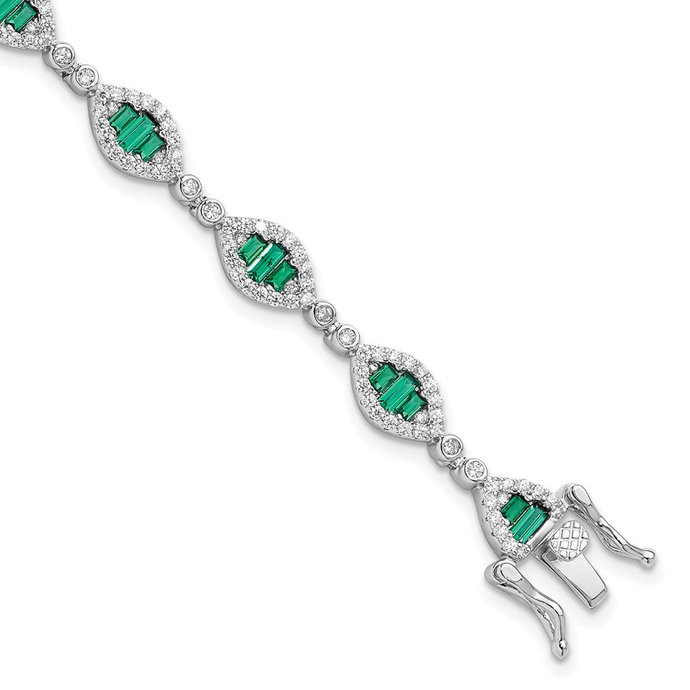 Sterling Silver Rhodium-plated White and Green CZ Link Bracelet