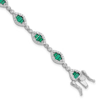Sterling Silver Rhodium-plated White and Green CZ Link Bracelet
