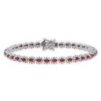 Sterling Silver Rhodium-plated with Red and White CZ 7.5in Bracelet