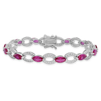 Sterling Silver Rhodium-plated White and Red CZ Link Bracelet