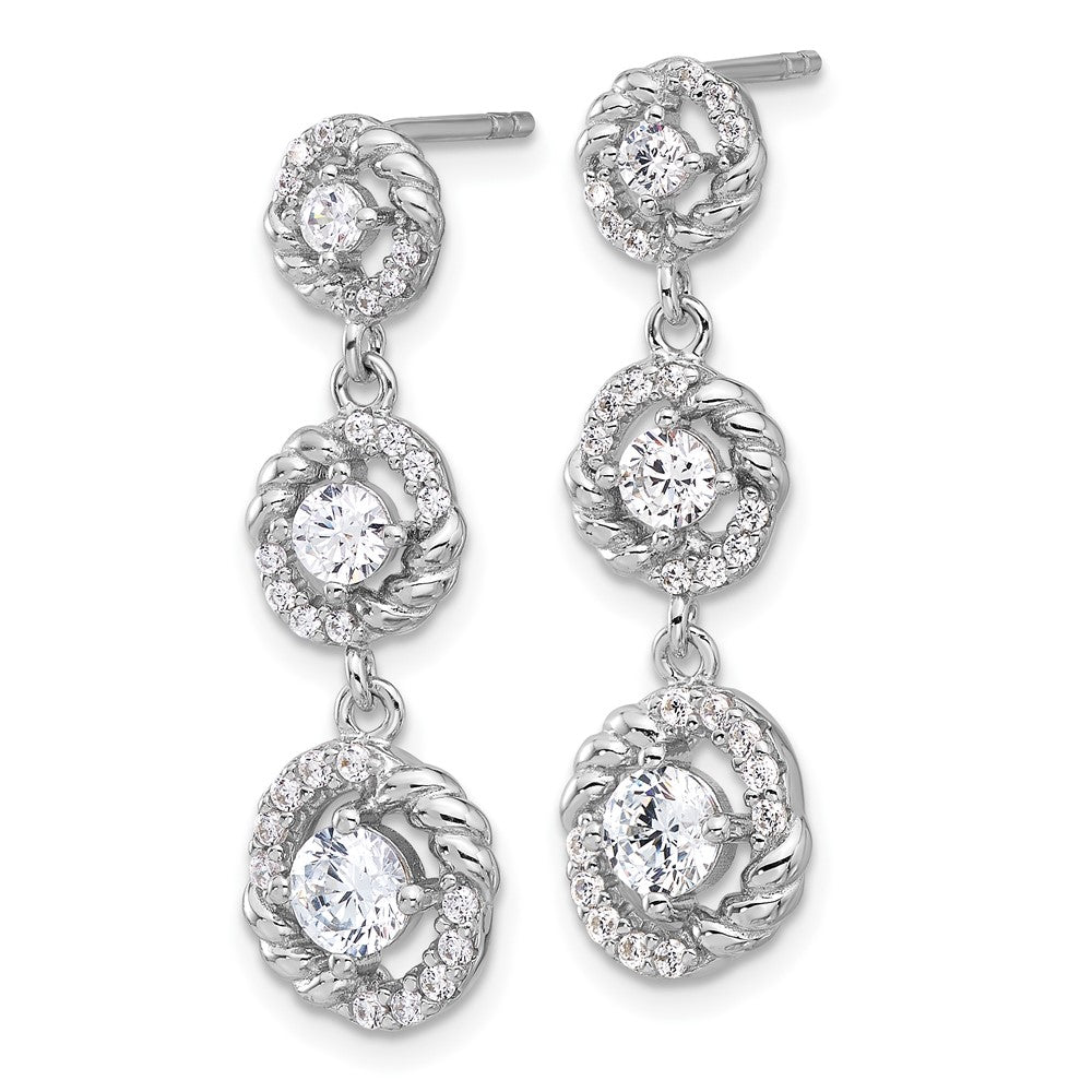 Pure Fire Sterling Silver Rhod-plated CZ Dangle Post Earrings