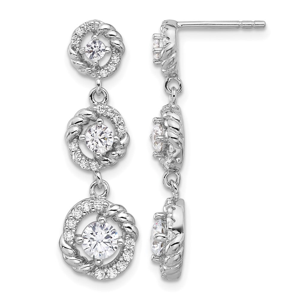 Pure Fire Sterling Silver Rhod-plated CZ Dangle Post Earrings