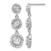 Pure Fire Sterling Silver Rhod-plated CZ Dangle Post Earrings
