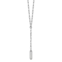 Sterling Silver Rhod-plated Paperclip Link CZ 16in w/1.75in ext. Necklace