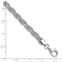 Sterling Silver Polished Rhodium-plated Diamond-cut Braided Bracelet