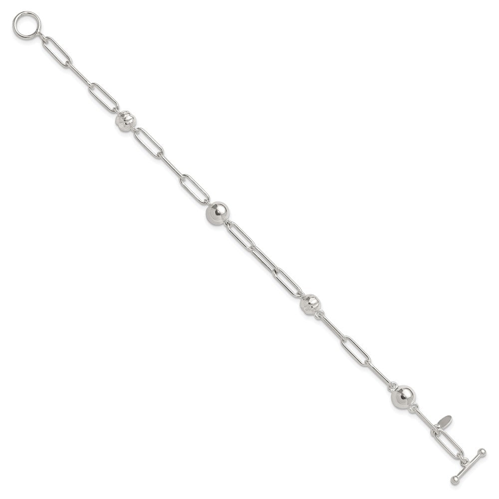 Sterling Silver Polished and Textured Beaded Link Toggle Bracelet