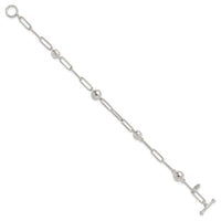 Sterling Silver Polished and Textured Beaded Link Toggle Bracelet