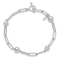Sterling Silver Polished and Textured Beaded Link Toggle Bracelet